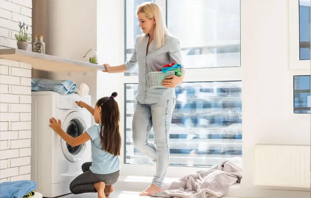 woman daughter washing machine large