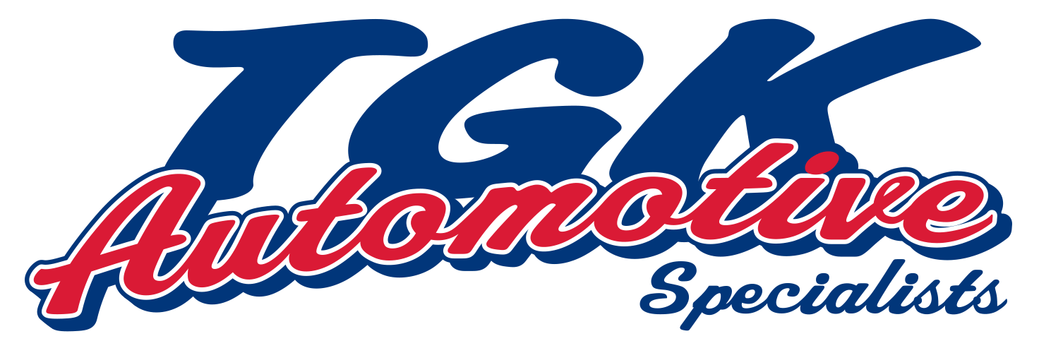 The letters "TGK" in large blue text, with "Automotive" in bold red cursive text below, and "Specialists" in smaller blue cursive text at the bottom right.