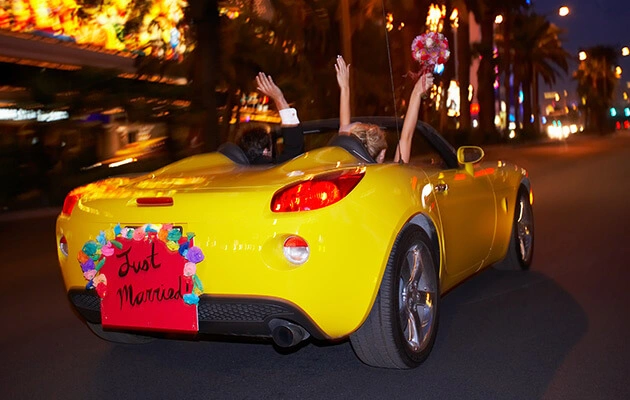 newlyweds driving large