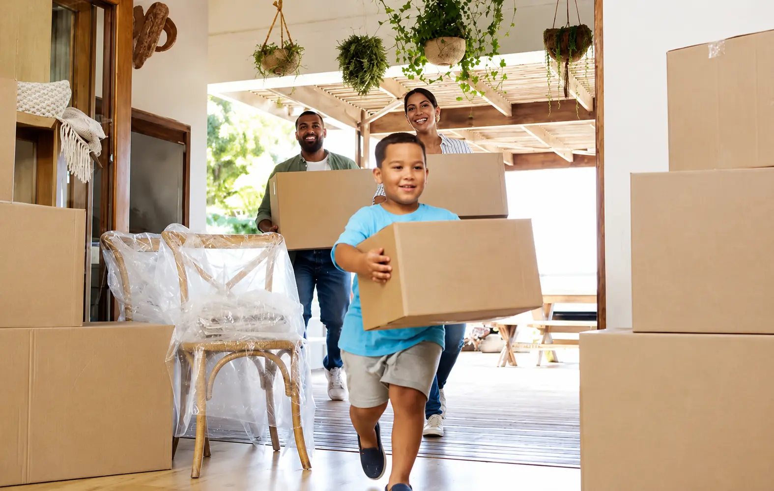 Large Family Moving Carrying Boxes New House