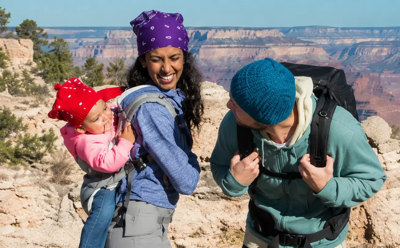 Medium Happy Family Hiking Arizona Mountains Desert